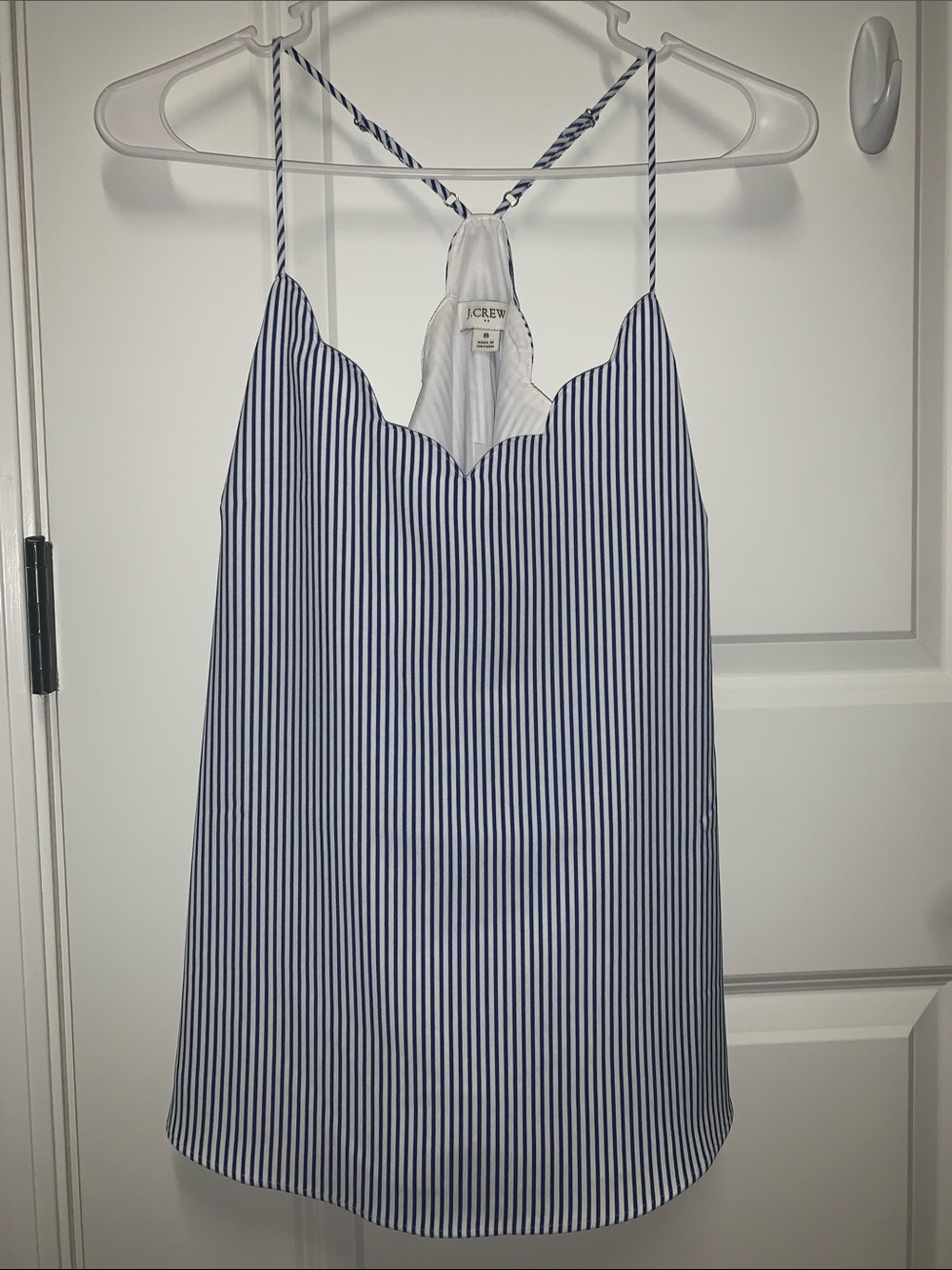 J. Crew Blue and White Striped Scalloped Cami